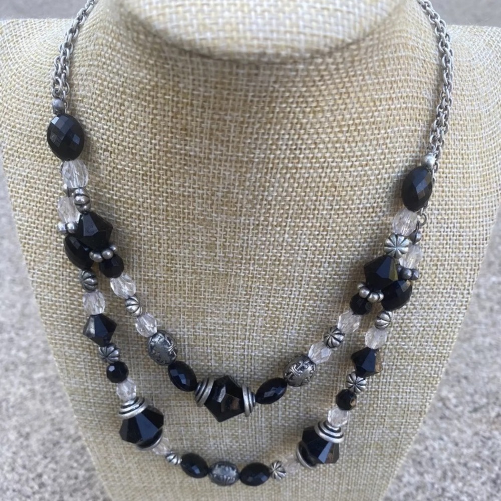 Premier Designs Black & Clear Beaded Layered Necklace Fashion Jewelry